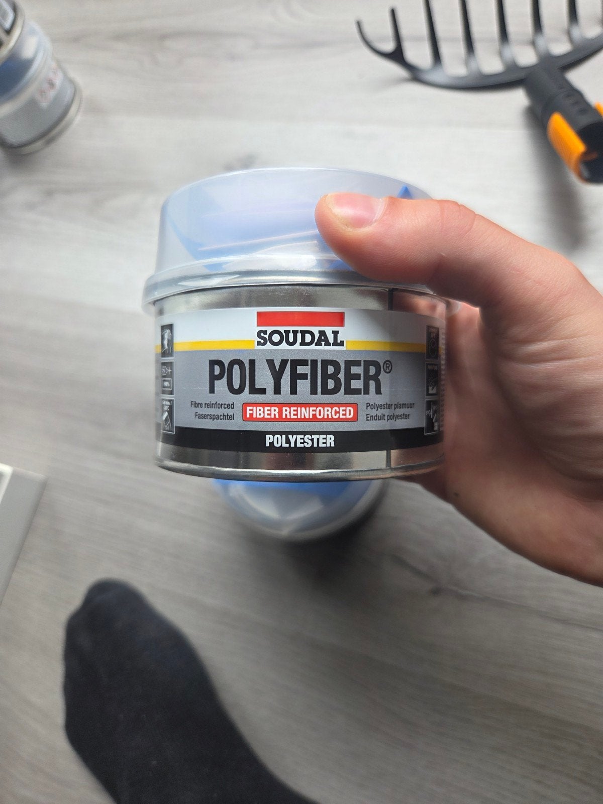 Soudal Polyfiber Polyester Spachtel - Overdatum, Ophalen, Gebruikt, Verf, Grijs