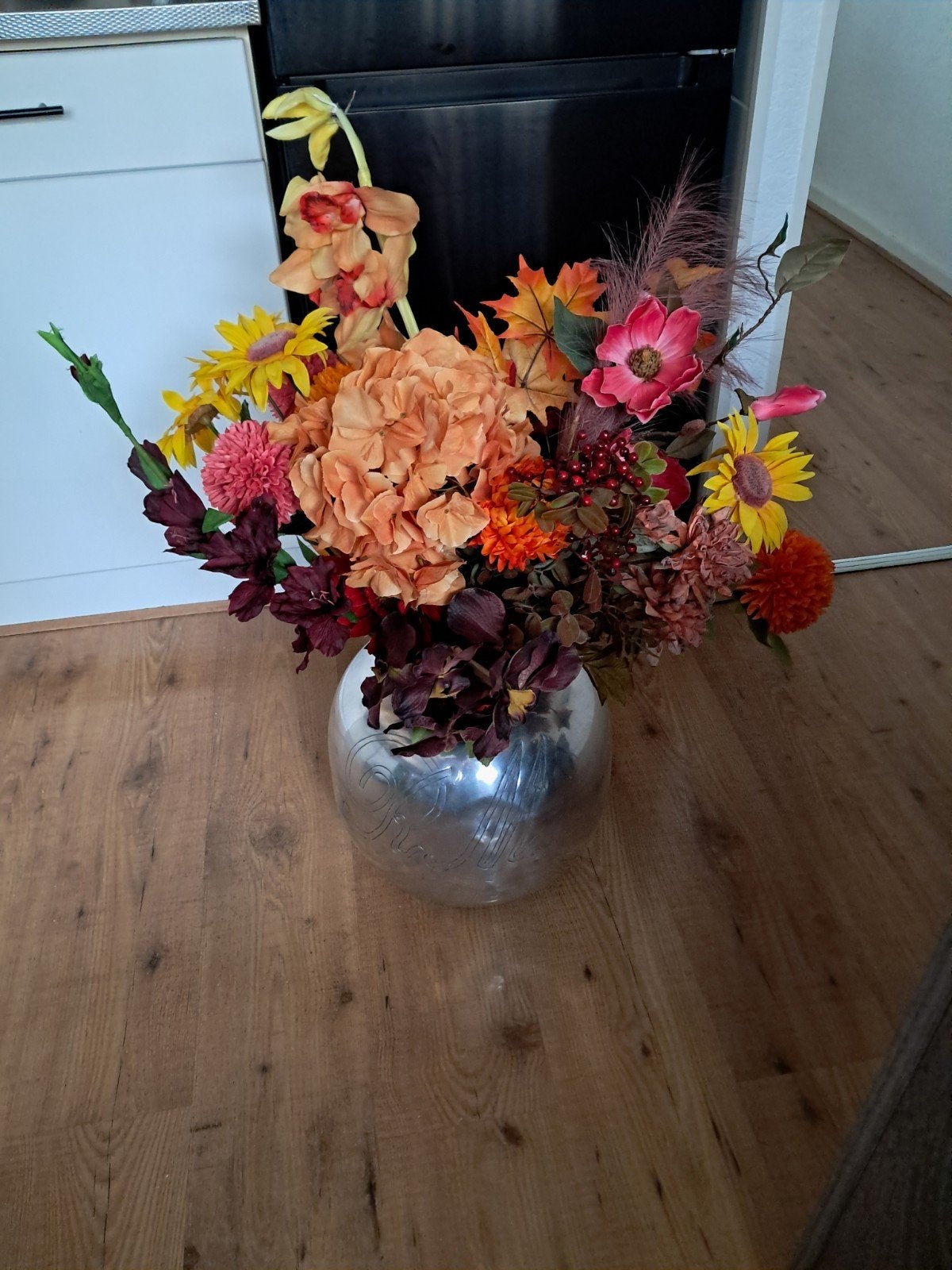 grote Riviera Maison vaas met zijde bloemen, Ophalen