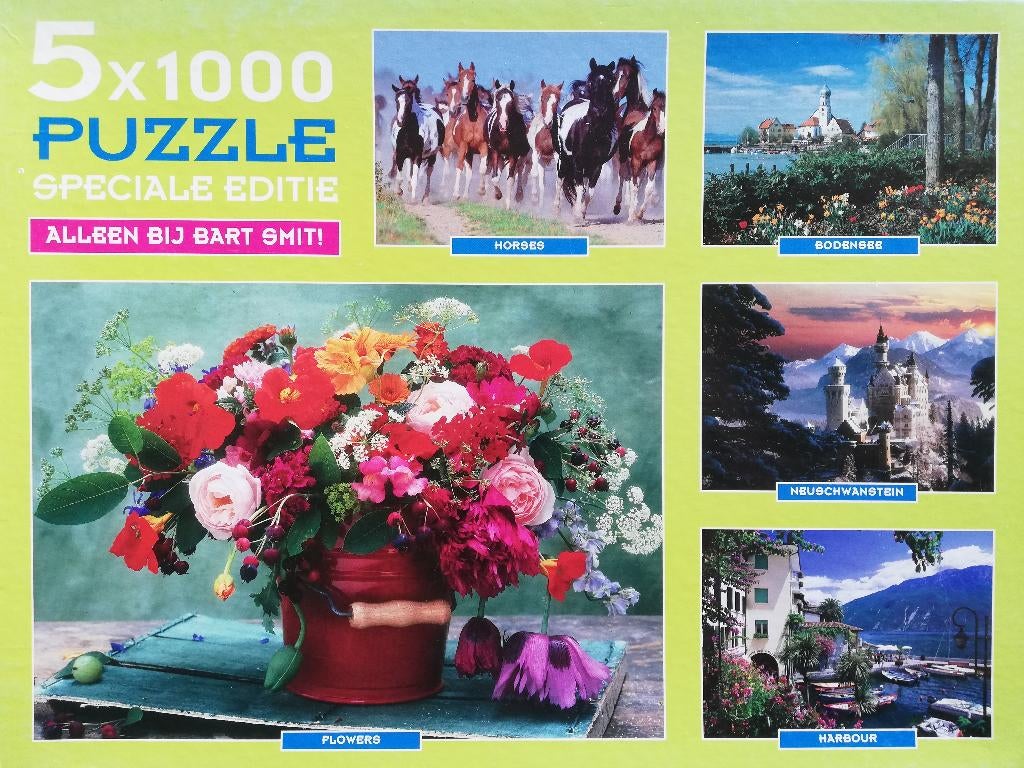 Puzzelbox 5x1000 stukjes (-1), Ophalen of Verzenden, 500 t/m 1500 stukjes, Gebruikt, Legpuzzel