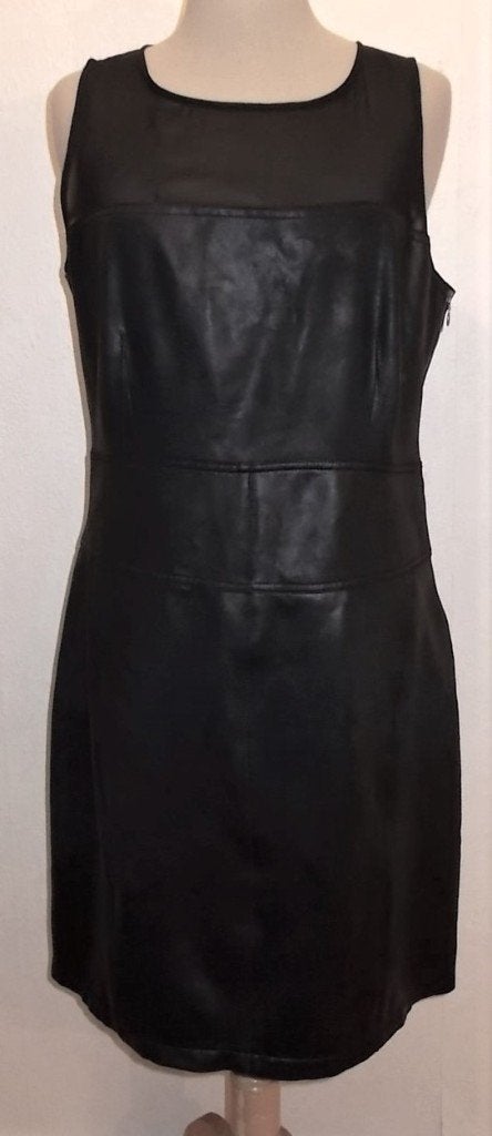 Leather look jurk met gaas bovenlijfje van Eva Kayan! M, Maat 38/40 (M), Verzenden, Zwart, Zo goed als nieuw