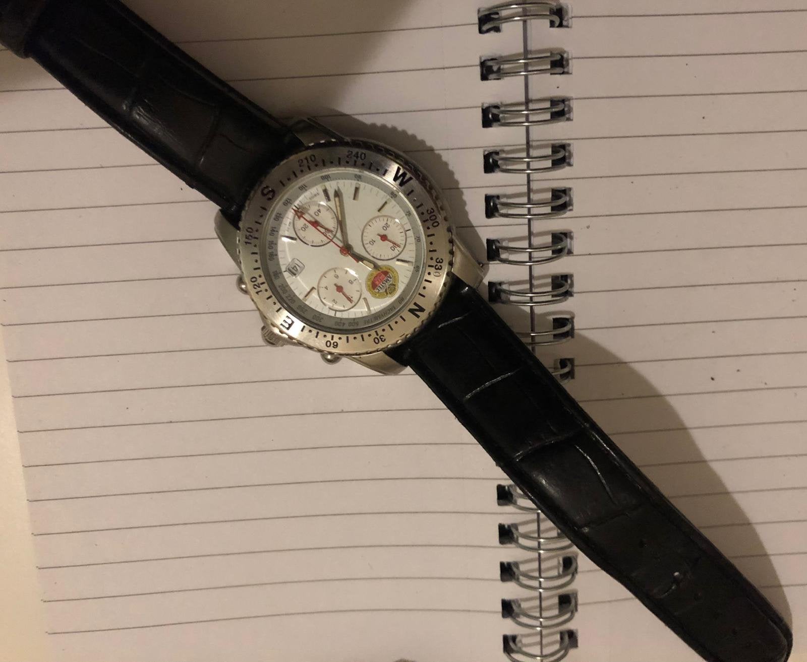 Amstel bier chronograph automatic origineel horloge, Ophalen of Verzenden, Zo goed als nieuw, Leer, Overige merken