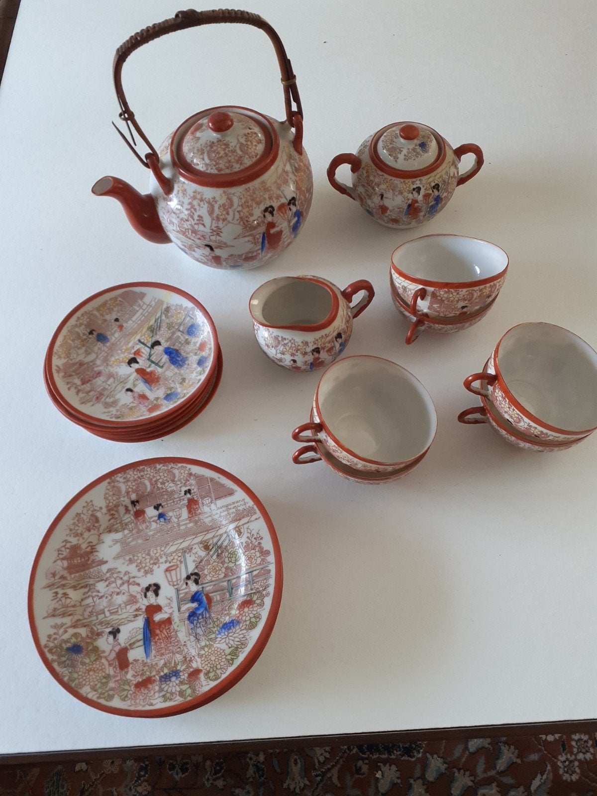 Antiek Japans theeservies Kutani met handgeschilderde decora, Antiek en Kunst, Ophalen
