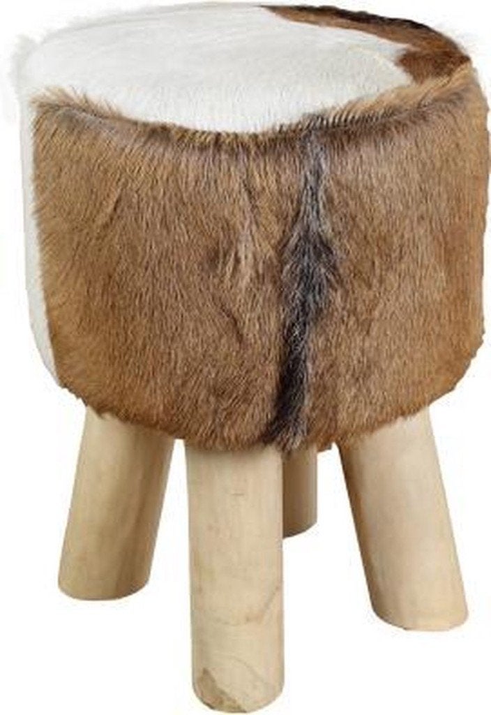 HSM Collection poef geitenhuid rond en vierkant - Landelijk, Ophalen, Landelijke uitstraling, Minder dan 50 cm, Rond