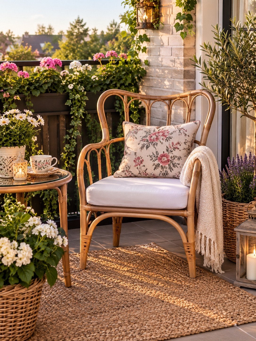 Rotan stoel met kussen - Perfect voor binnen of buiten, Overige kleuren, Bohemian, Natuurlijk, Klassiek, Ophalen of Verzenden