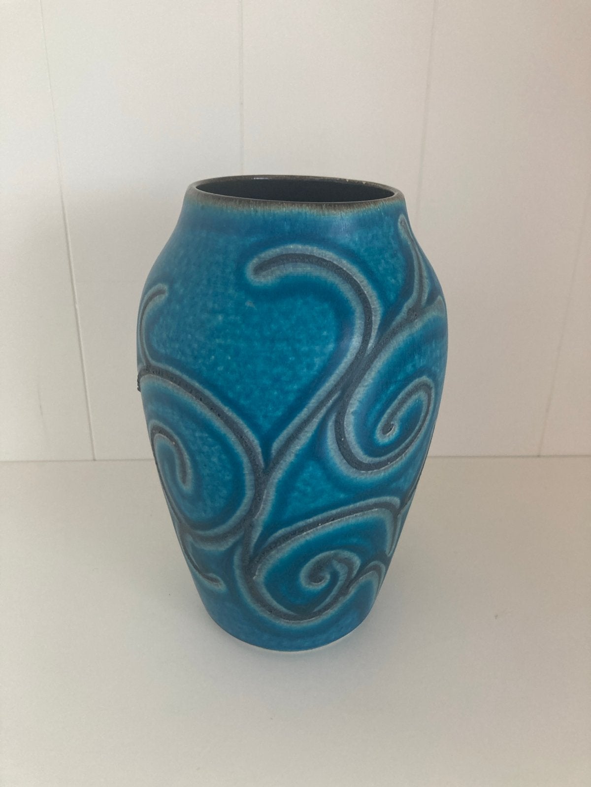 Vintage West Germany vaas turquoise hoogte 17 cm, Antiek en Kunst, Ophalen of Verzenden