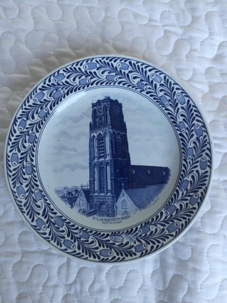 Wandbord met blauwe afbeelding van St Laurenstoren R'dam, Ophalen of Verzenden