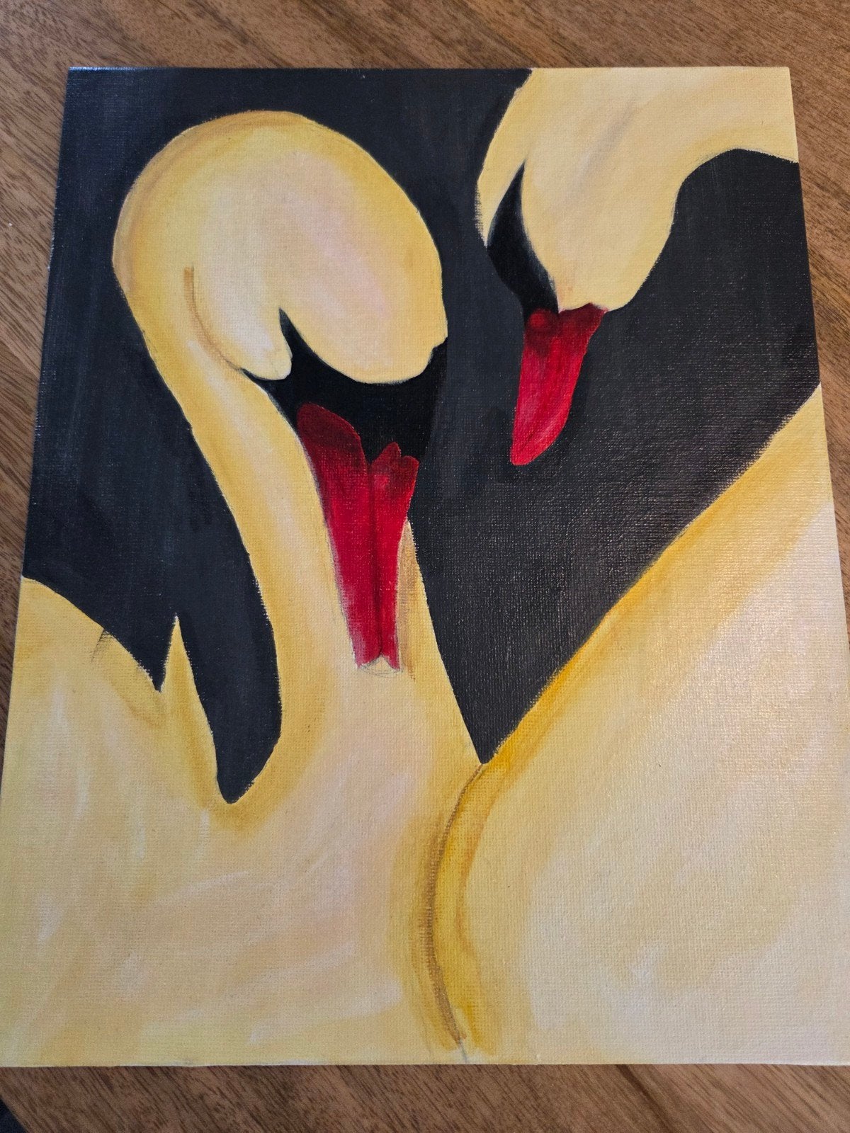 Zwanen schilderij - Acryl op canvas (30x24 cm), Acrylverf, Doek, Dieren, Ophalen of Verzenden