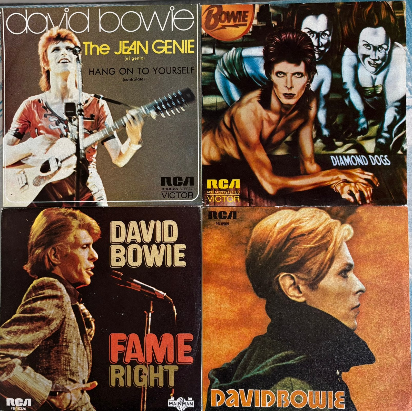 David Bowie verzameling Spanje 4x 7" single Made in Spain, Gebruikt, 7 inch, Ophalen of Verzenden, Fotohoes