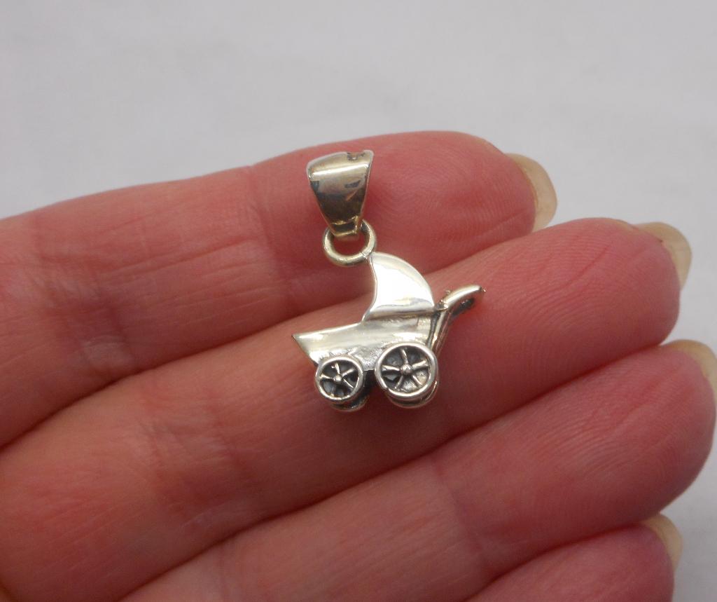 Zilveren hanger kinderwagen nr.1830, Verzenden, Zo goed als nieuw, Zilver, Zilver