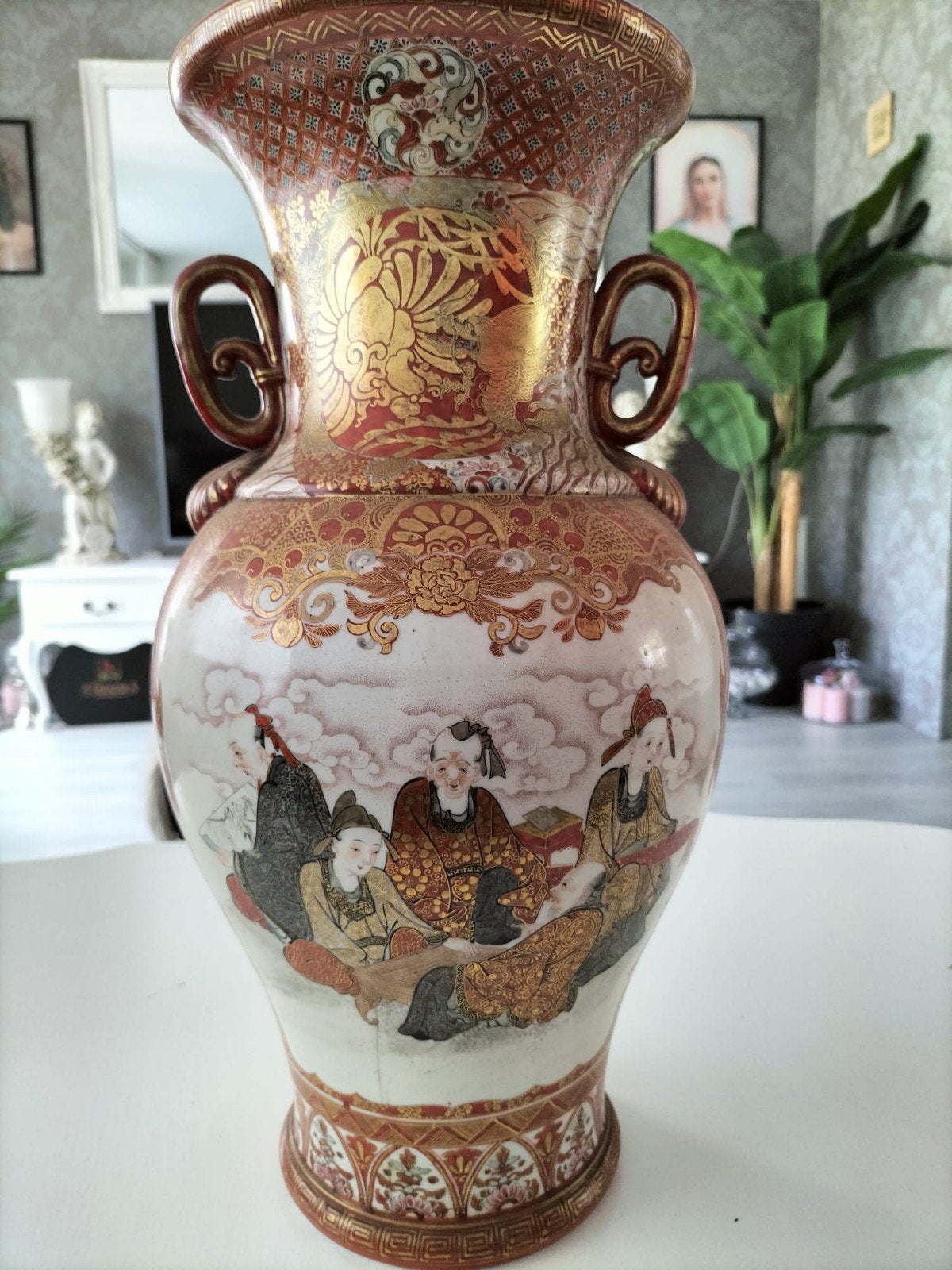 Grote Antieke Japanse Satsuma Vaas met Handvatten, Antiek en Kunst, Ophalen