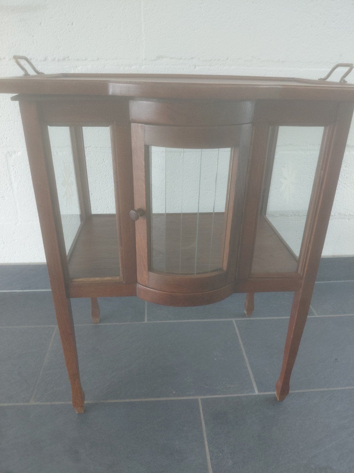 Antieke serveerwagen/bijzettafel met glas en hout, Ophalen