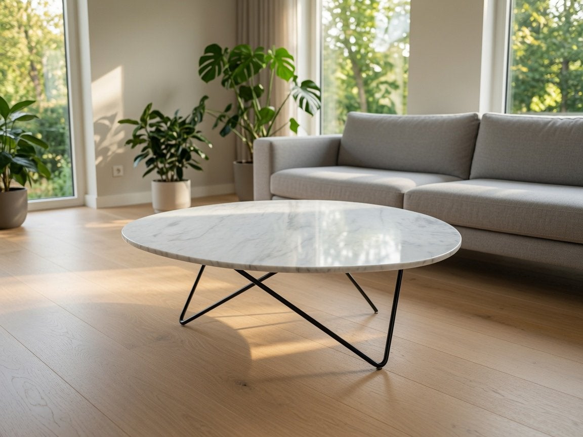 Marmeren salontafel 120 x 100 cm – modern design, Ophalen, 100 tot 150 cm, 50 tot 100 cm, Zo goed als nieuw