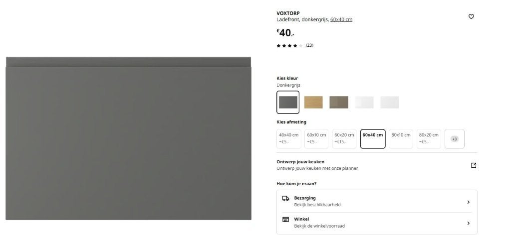 2 x Ikea voxtorp ladefront donkergrijs 60x40, Ophalen, Nieuw, 50 tot 100 cm, Minder dan 100 cm
