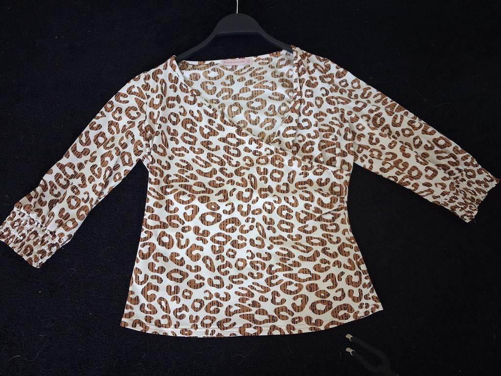 Studio Anneloes Joy Leopard wrap blouse - Maat M, Kleding | Dames, Blouses en Tunieken, Zo goed als nieuw, Maat 38/40 (M), Bruin