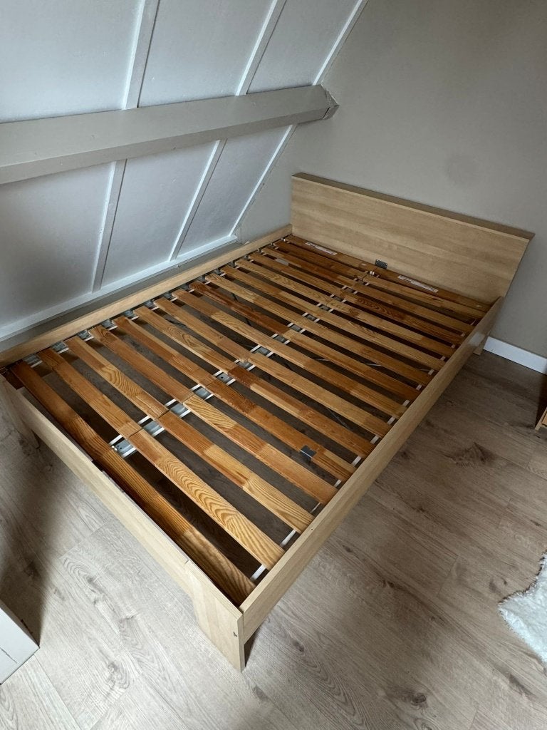 Bed twijfelaar 140x200 IKEA, Ophalen, Gebruikt, Beige, 140 cm