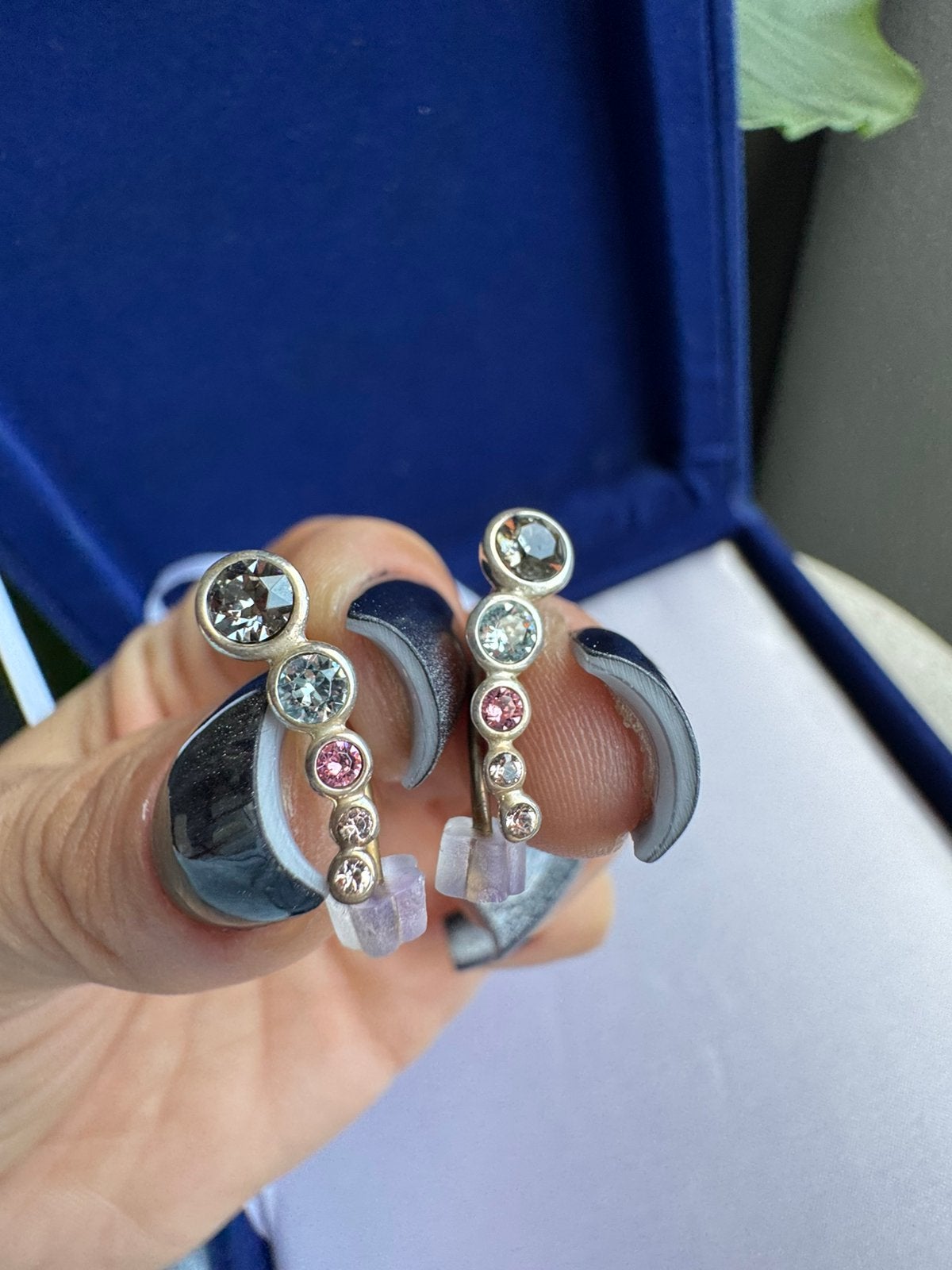 Earrings Earclimber Circle Geo Crystals 925 Sterling Silver, Verzenden, Zo goed als nieuw, Zilver