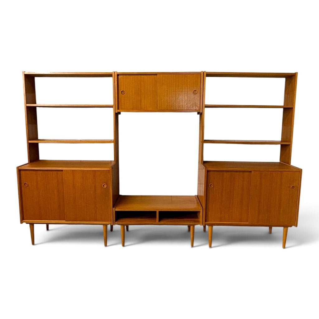Vintage Scandinavisch wandsysteem van teak - 235 cm breed, 150 tot 200 cm, Teakhout, ?, Minder dan 100 cm