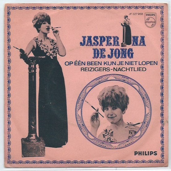 Jasperina de Jong- Op 1 been kun je niet lopen, Verzenden, 7 inch, Levenslied of Smartlap, Fotohoes
