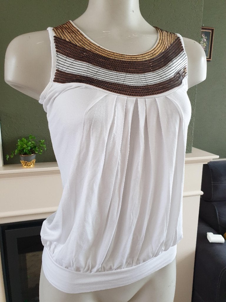 Roberto Cavalli top shirt met pailletten mt S 36 wit ZGAN, Verzenden, Wit, Zo goed als nieuw, Roberto Cavalli