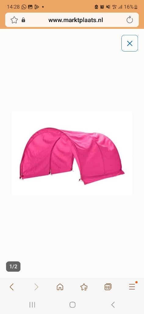 Bedtent kura ikea bed blauw ruimte en roze, 85 tot 100 cm, Ophalen of Verzenden, Zo goed als nieuw, Hoogslaper of Stapelbed