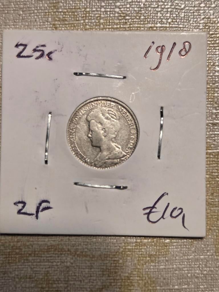Zilveren 25 Cent Koningin Wilhelmina 1918, Postzegels en Munten, Munten | Nederland, Zilver, 25 cent, Ophalen of Verzenden, Koningin Wilhelmina