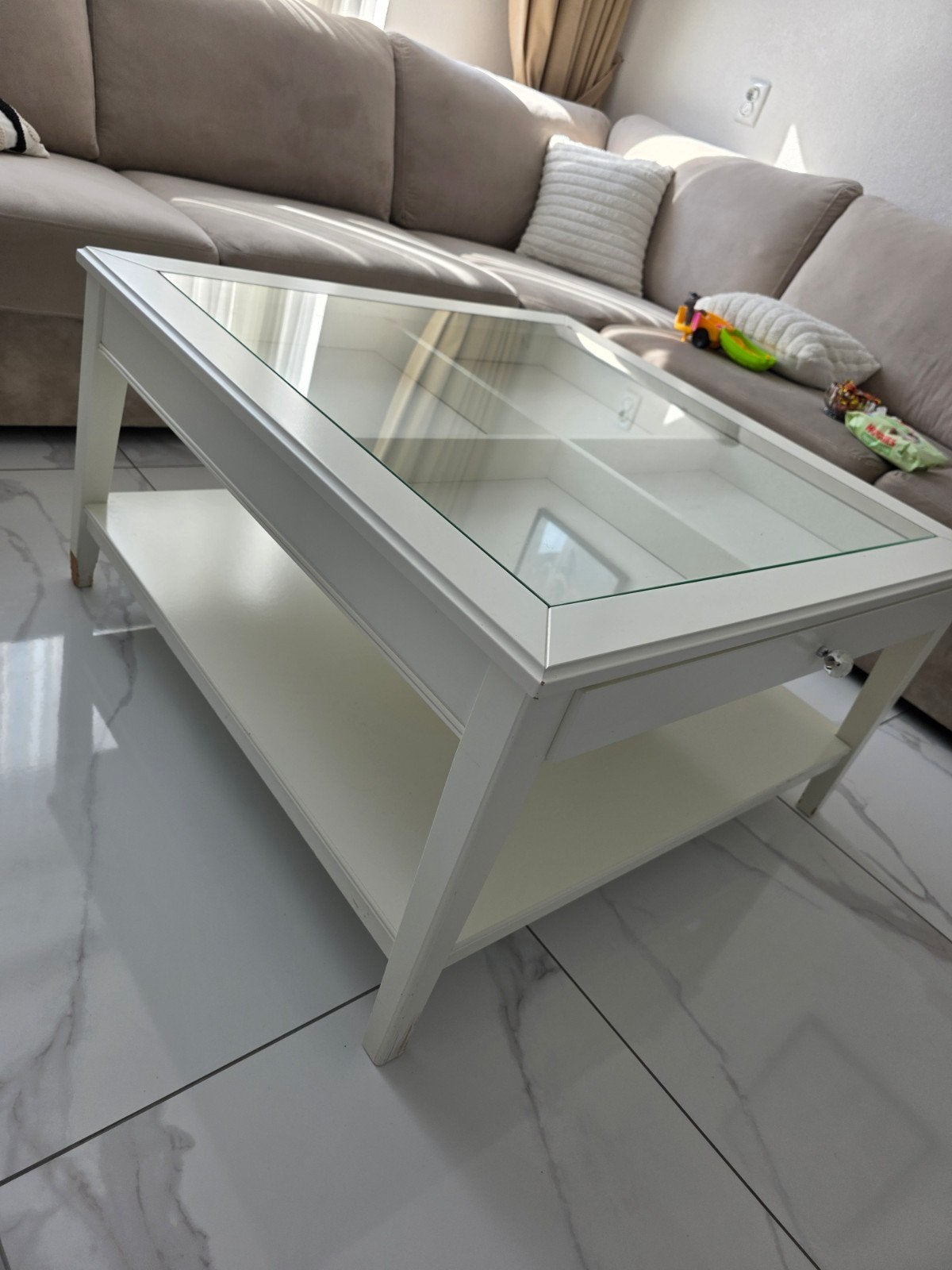 IKEA Liatorp salontafel - opknapper, Huis en Inrichting, Tafels | Salontafels, Ophalen, Gebruikt, Rechthoekig, Glas