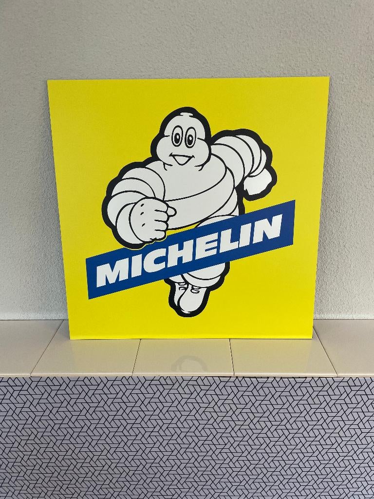 Reclamebord Michelin logo, aluminium, rvs look,v40x40 cm, Ophalen of Verzenden, Nieuw, Reclamebord