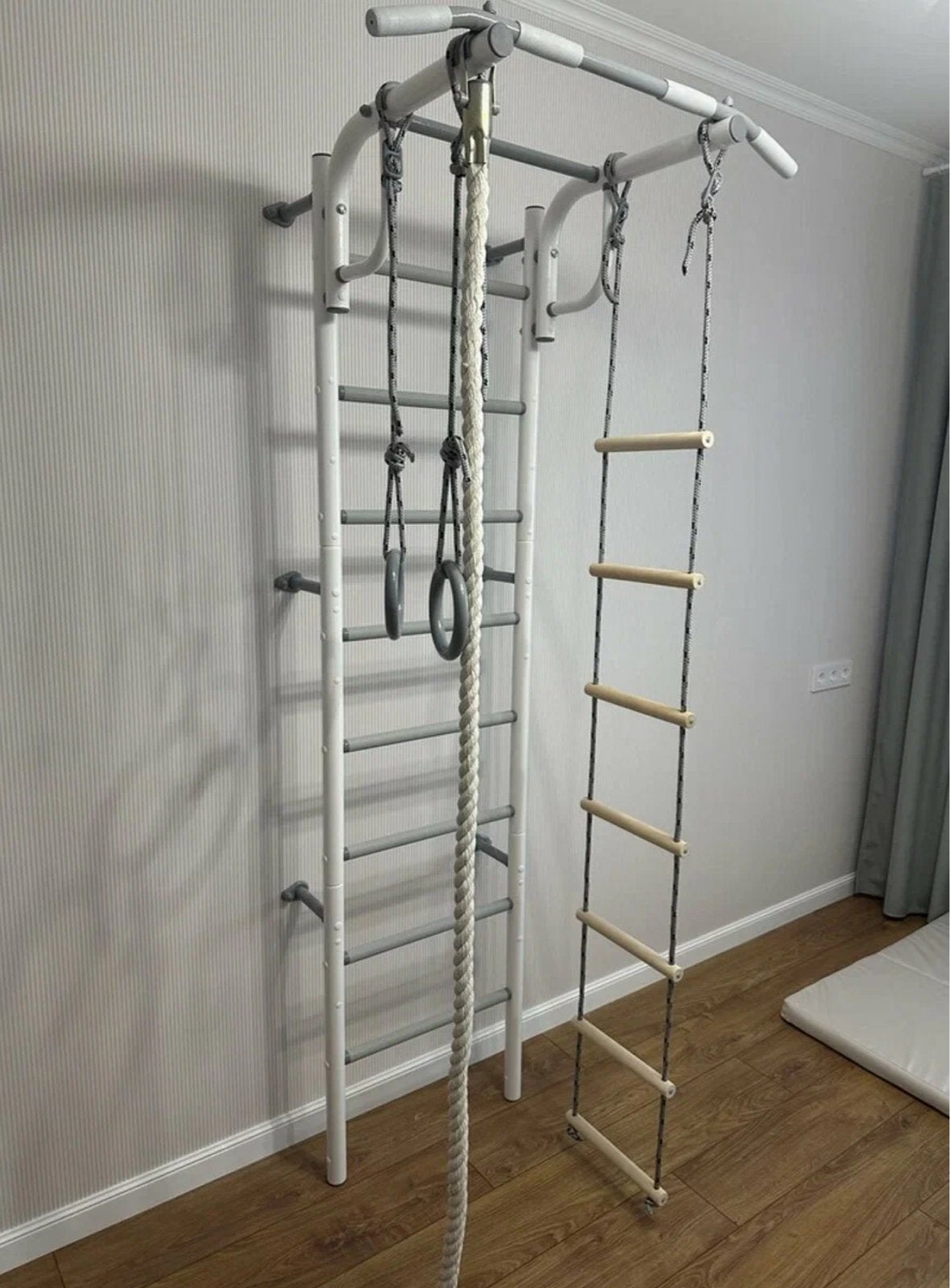 Indoor Klimrek met Ringen en Touwladder - Kinder Fitness, Ophalen of Verzenden, Nieuw, Klimwand