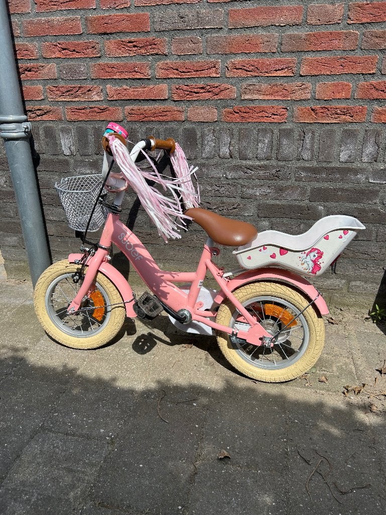Roze SJOEF kinderfiets, Fietsen en Brommers, Fietsen | Kinderfietsjes, Ophalen, Terugtraprem, Zijwieltjes, Gebruikt