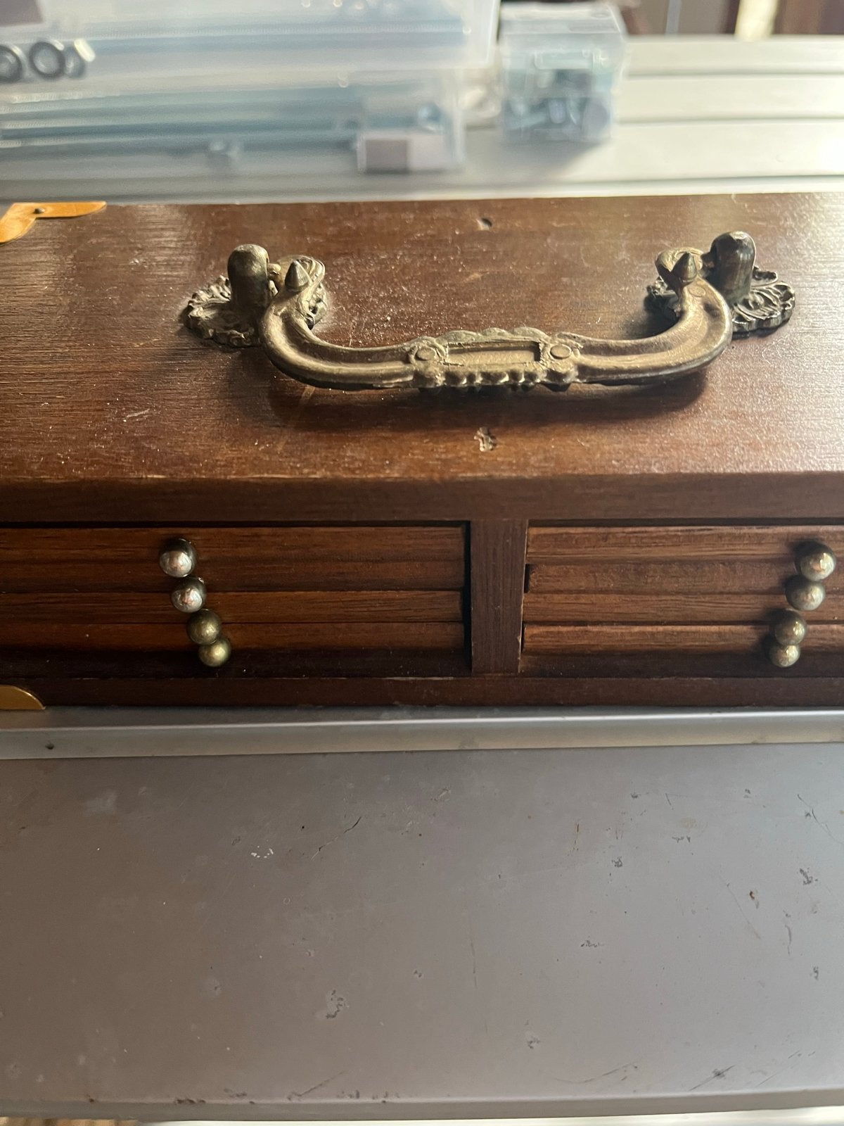 Vintage houten onderzetters met houder, Huis en Inrichting, Hout, Gebruikt, Glasonderzetter, Met houder