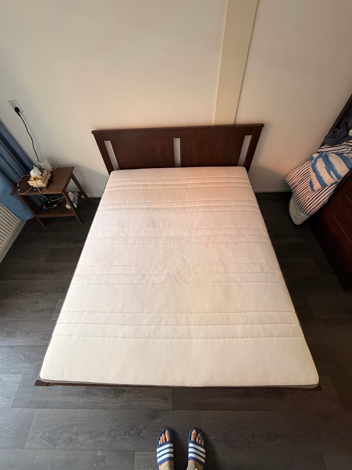 IKEA SONGESAND Bedframe met HÖVÅG Matras 160x200 cm, Ophalen, Gebruikt, Bruin, Tweepersoons