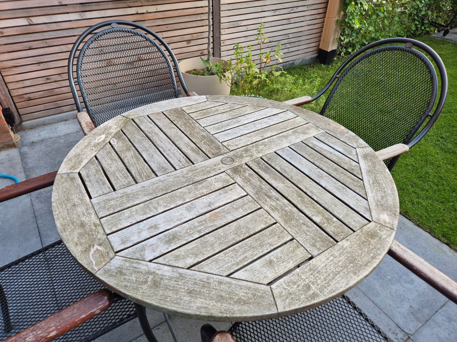 Tuinset met 6 stoelen, Ophalen, Gebruikt, Rond, Teakhout