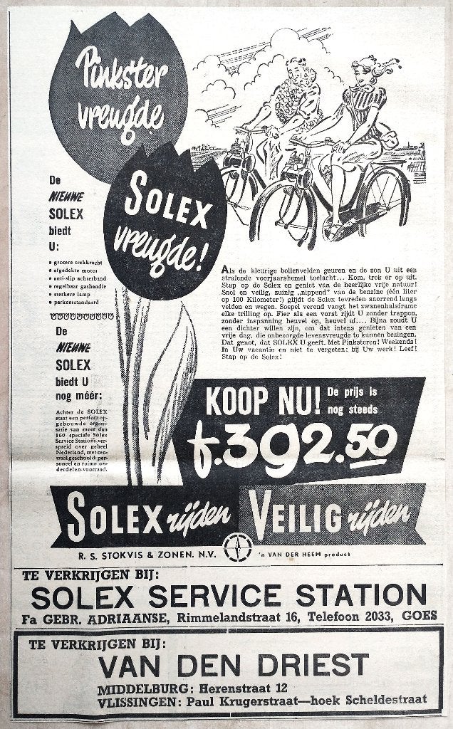 Grote Reclame 1951 Solex 4 - Fiets Bromfiets Brommer Stokvis, Verzamelen, Merken en Reclamevoorwerpen, Ophalen of Verzenden, Gebruikt