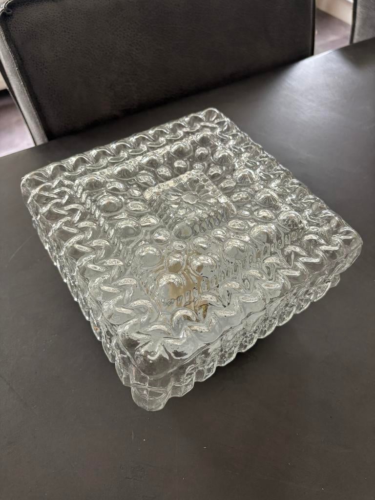 Vintage glazen plafondlamp/ plaffoniere glas vierkant, Ophalen of Verzenden, Zo goed als nieuw