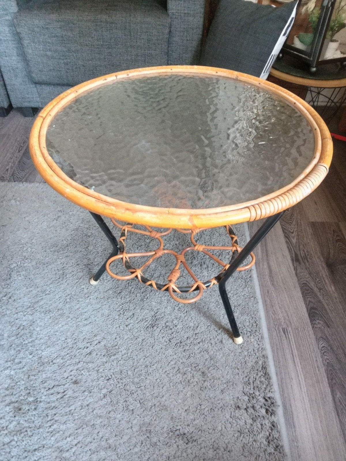 Vintage Rohé Noordwolde rotan wolkenglas bijzettafel, Overige materialen, Minder dan 55 cm, Gebruikt, Rond