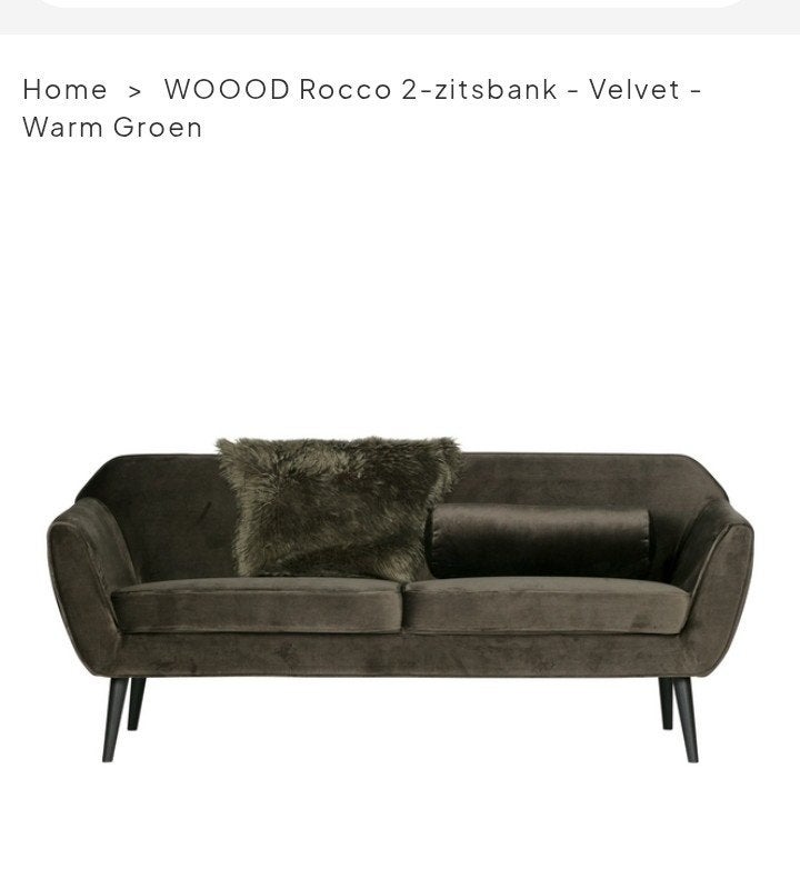 WOOOD Rocco 2-zitsbank - Velvet - Warm Groen, Ophalen, 150 tot 200 cm, Tweepersoons, 75 tot 100 cm