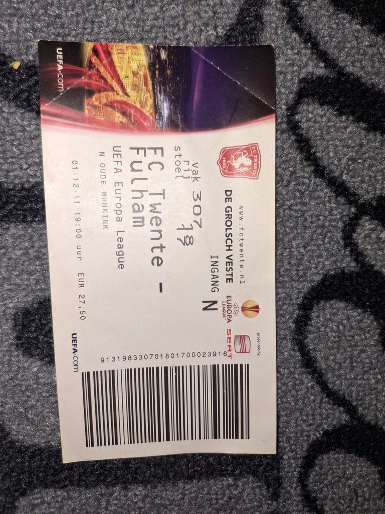 Fc Twente - Fulham ticket 2011 Europa League verzamelen, Ophalen of Verzenden