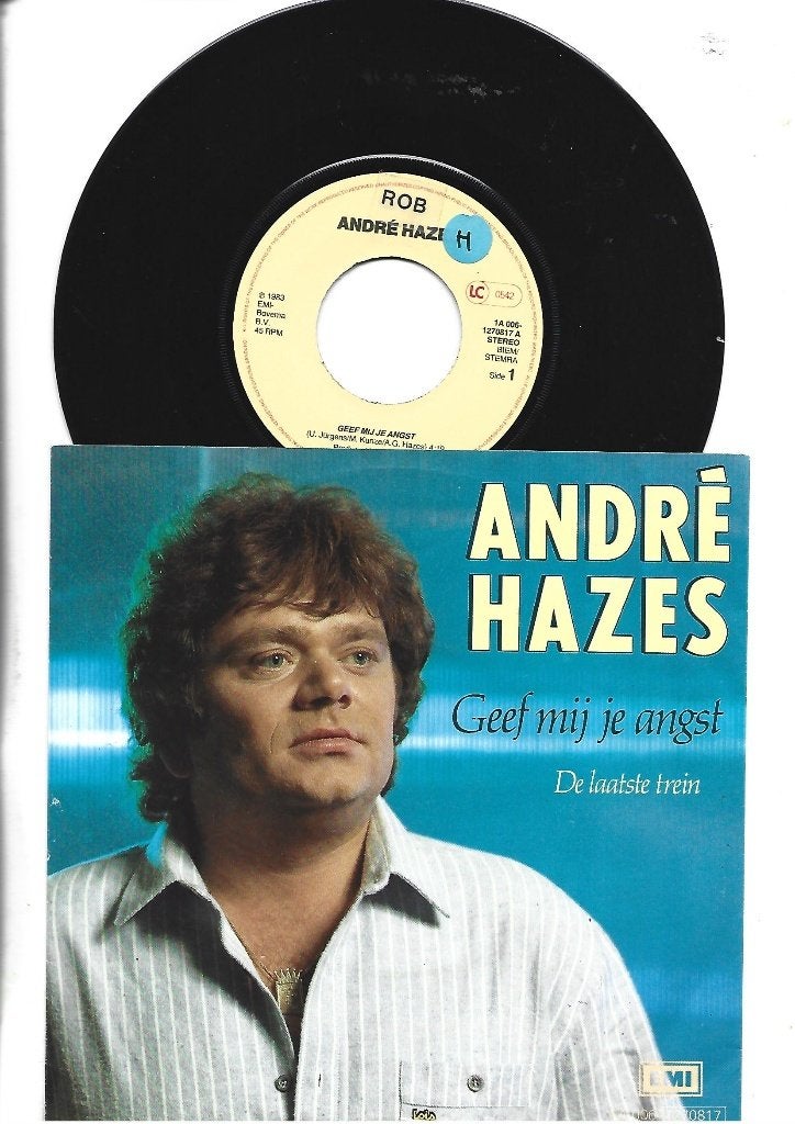 ANDRE HAZES SINGLE 7" GEEF MIJ JE ANGST 1983, Cd's en Dvd's, 7 inch, Ophalen of Verzenden, Zo goed als nieuw, Beschermende buitenhoes