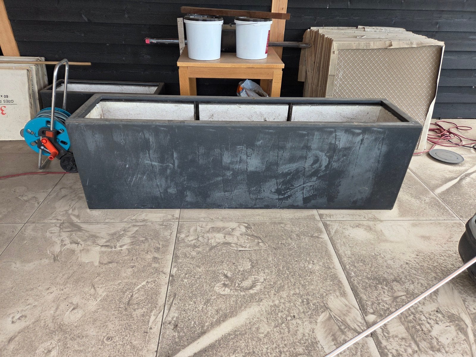 3 rechthoekige bloembakken antraciet van kunststof, Ophalen, Kunststof, Gebruikt, 100 cm of meer
