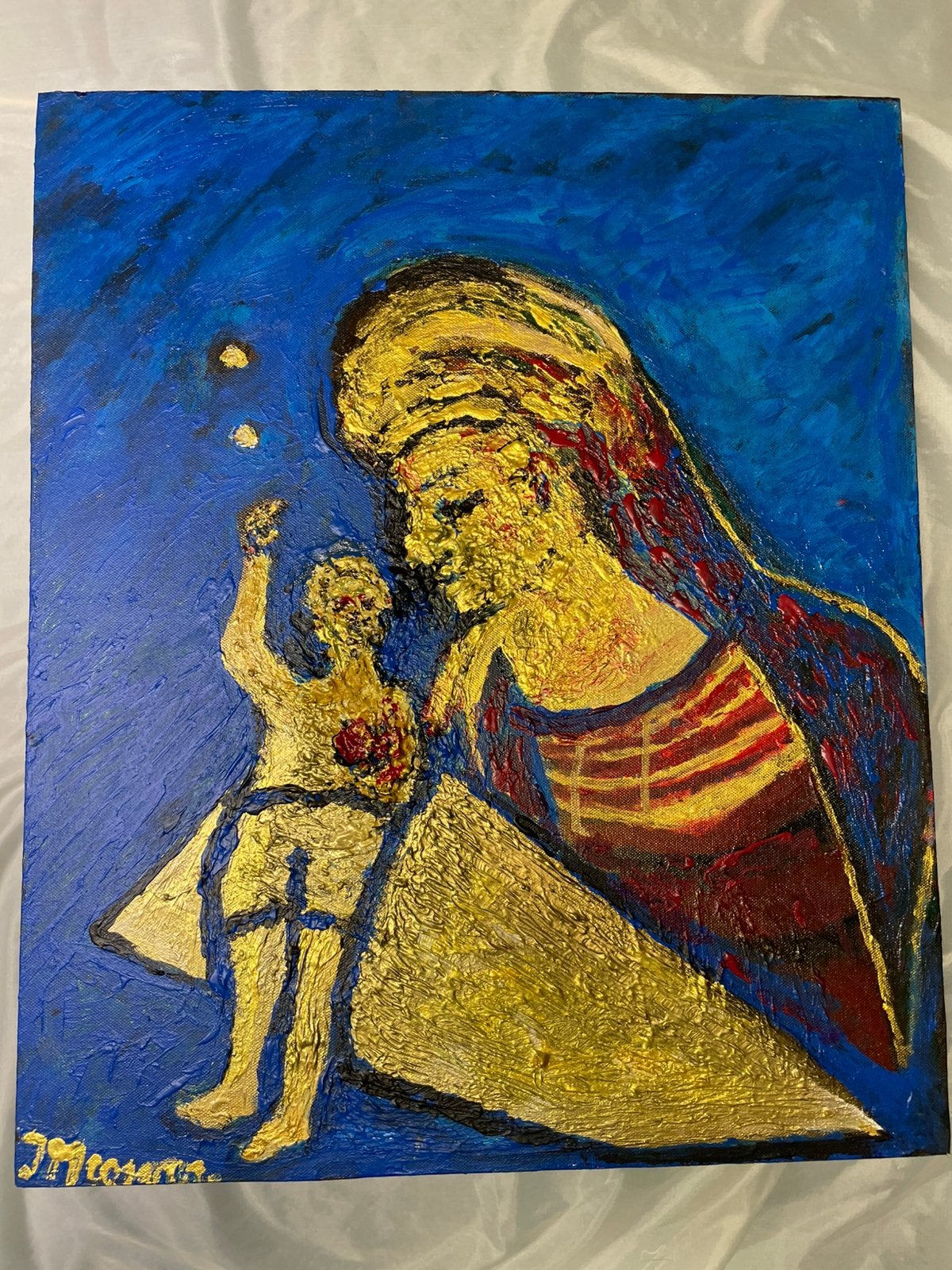 Olieverf schilderij van Maria met kindje. 60x50, Ophalen of Verzenden