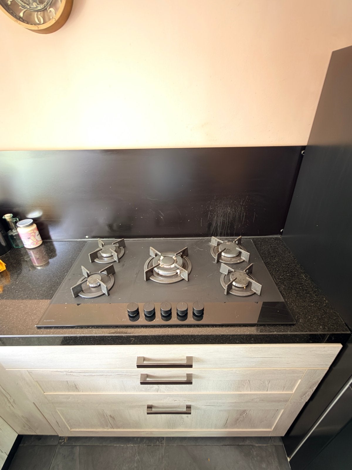 Stijlvolle Gaskookplaat met 5 Kookzones - Zwart Glas, 60 cm of meer, Ophalen of Verzenden, Zo goed als nieuw, Energieklasse A of zuiniger