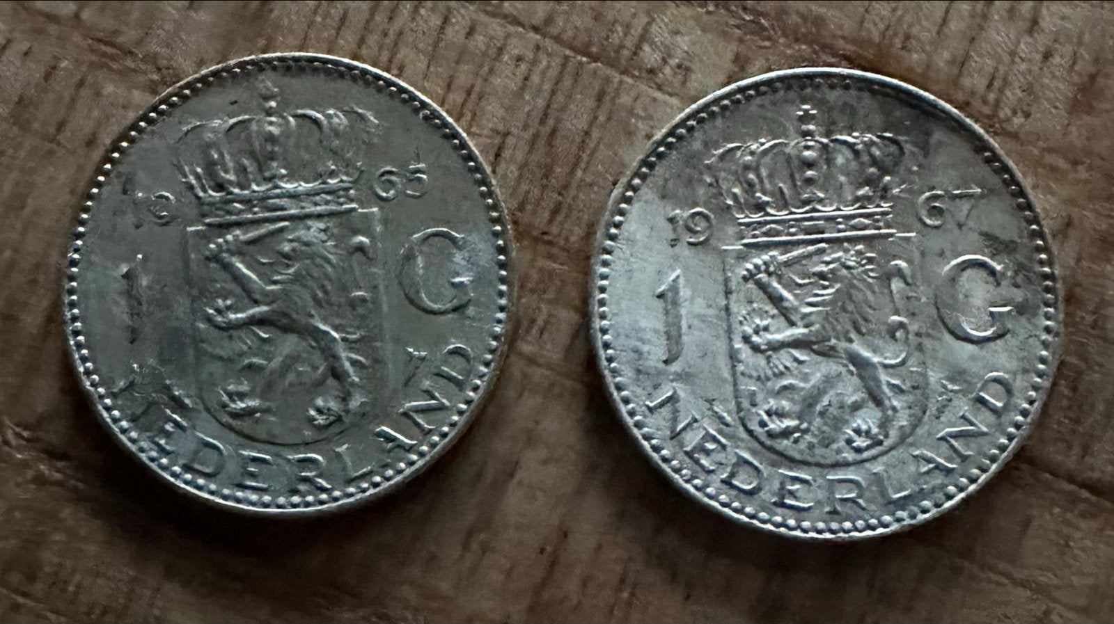 2 Zilveren Guldens Nederland 1965 & 1967 Juliana, Postzegels en Munten, Munten | Nederland, 1 gulden, Koningin Juliana, Setje
