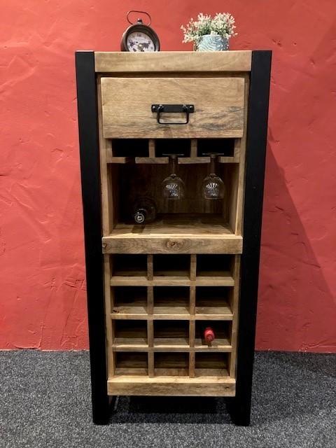 Wijn / drankkast van staal en hout, Ophalen of Verzenden, Nieuw, Hout, 5 tot 15 flessen