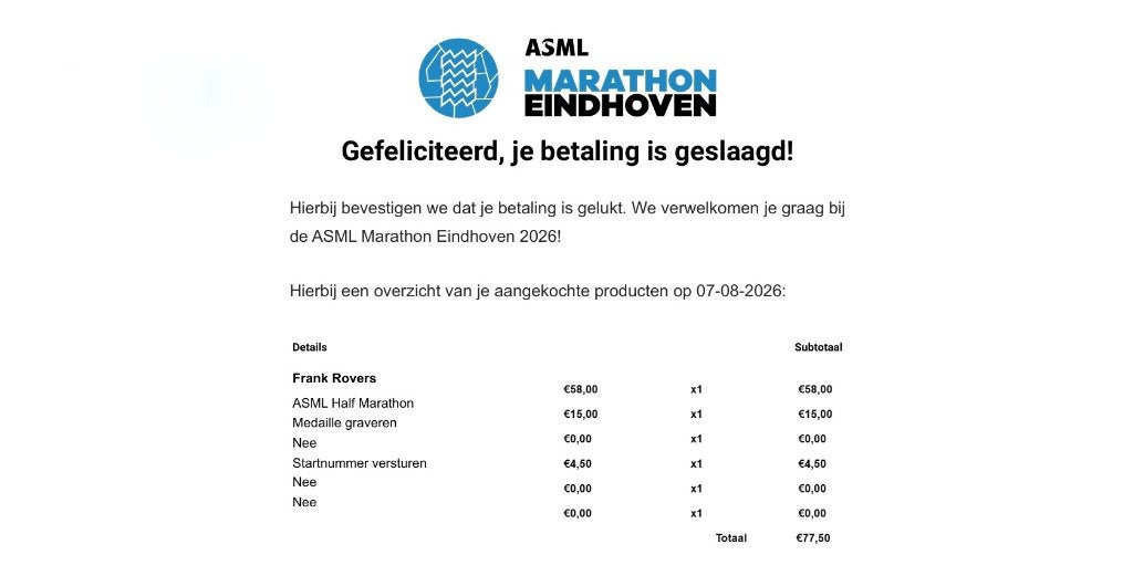 Ticket Halve Marathon Eindhoven 2026 Incl Medaille Graveren!, Eén persoon