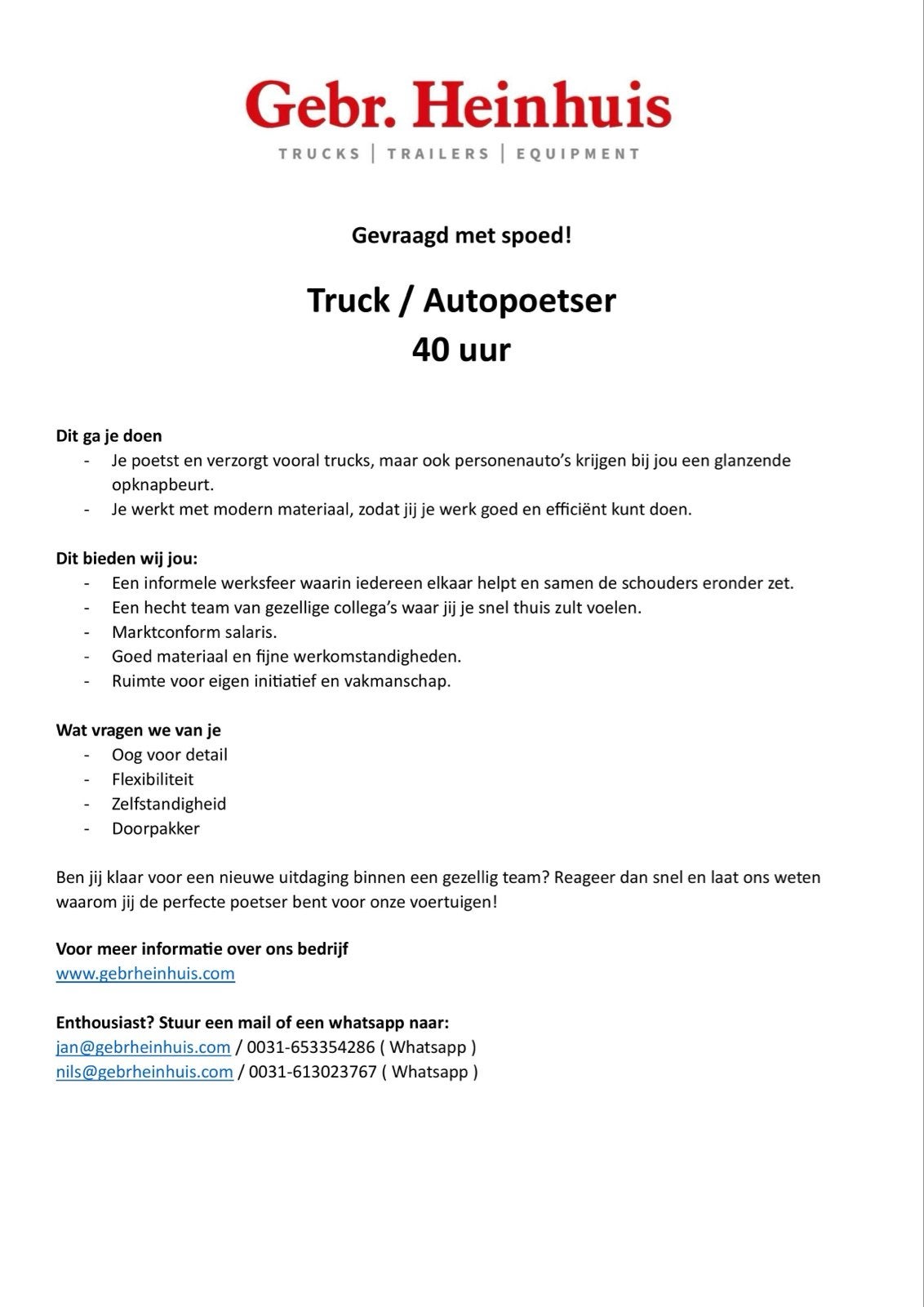 Gezocht : Truck/autopoetser