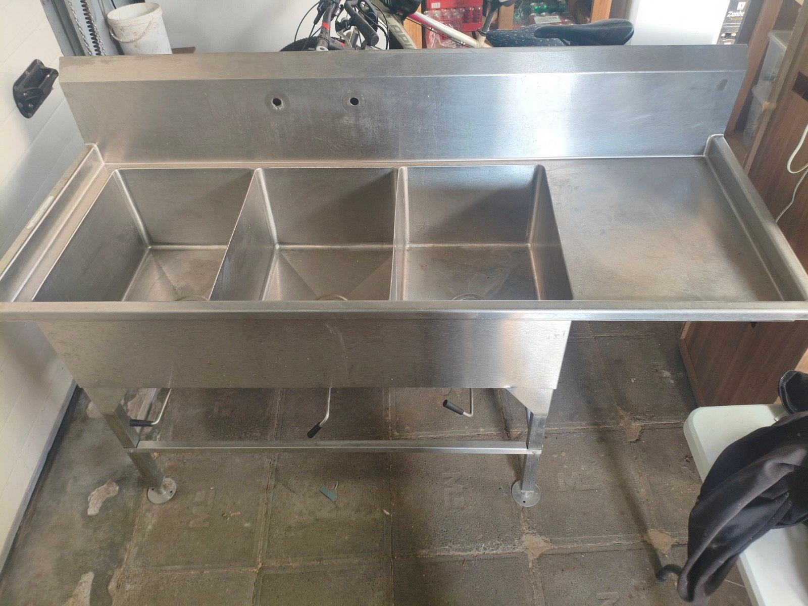 rvs spoeltafel met 3 spoelbakken, Ophalen, Gebruikt, RVS Meubilair