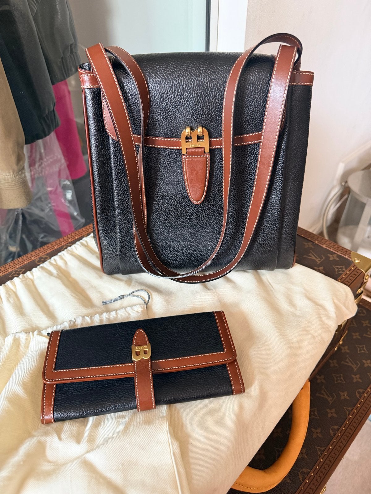 Bally Leren Handtas en Portemonnee Set - Nieuwstaat, Ophalen of Verzenden, Nieuw, Zwart, Handtas