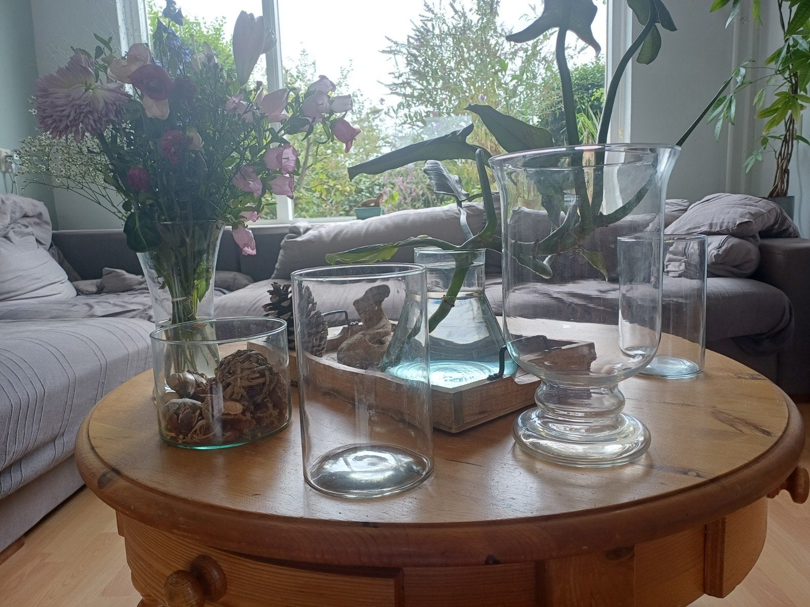 Set van 6 glazen vazen, Huis en Inrichting, Woonaccessoires | Vazen, Ophalen, Gebruikt, Transparant, Glas