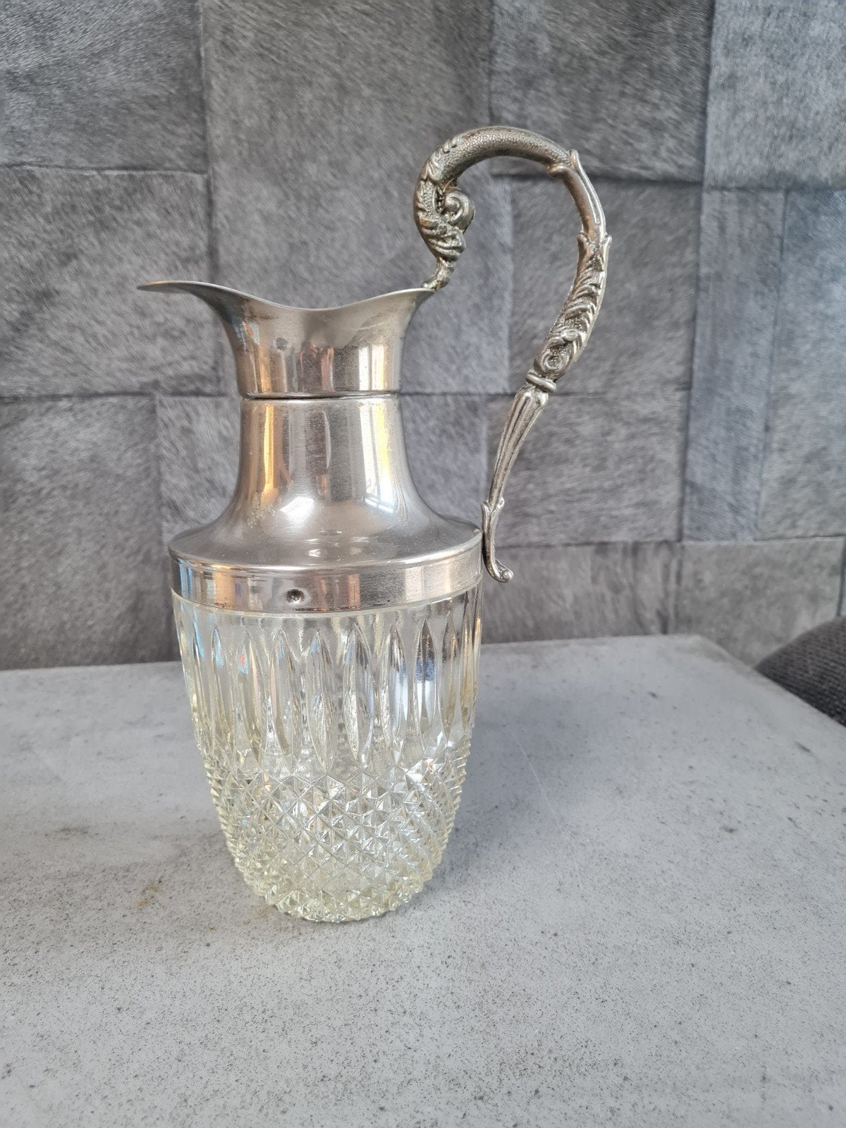 Antieke karaf met zilveren montuur - 30 cm hoog, Antiek en Kunst, Ophalen of Verzenden