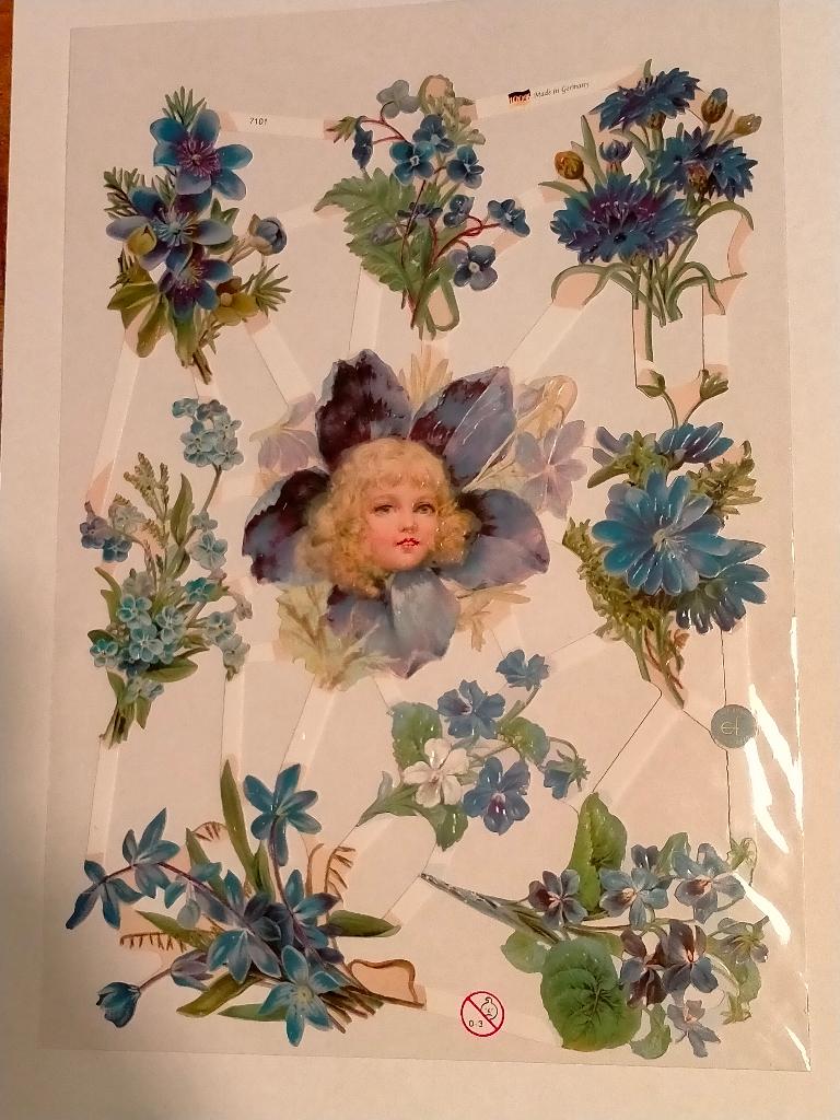 Bloemen blauw meisje poesie poezie plaatjes vel 7101, Verzenden